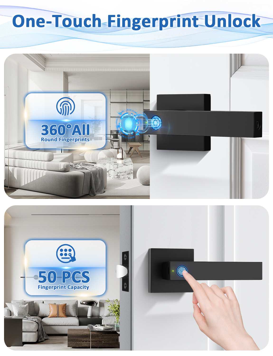 Tinewa Biometric Door Lock with Smart APP Fingerprint Knob Remote Control with APP Smart Door Knob for Home/Bedroom/Office/Apartment/Airbnb Black