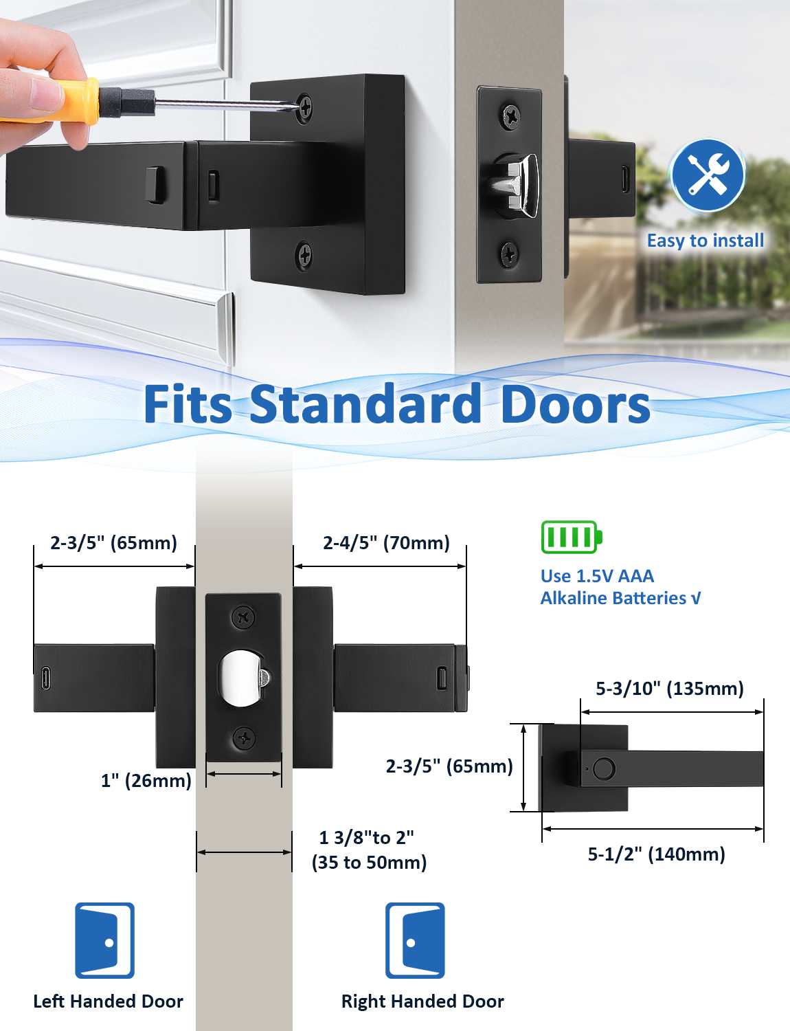 Tinewa Biometric Door Lock with Smart APP Fingerprint Knob Remote Control with APP Smart Door Knob for Home/Bedroom/Office/Apartment/Airbnb Black
