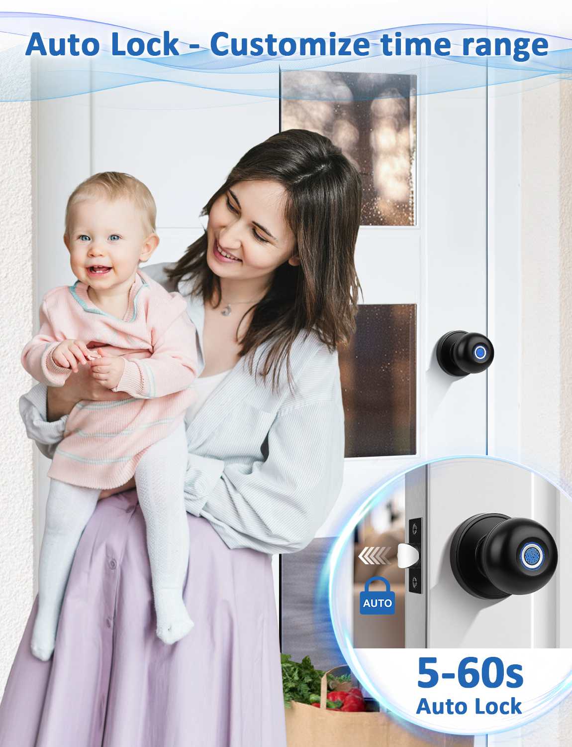 Tinewa Smart Door knob, Fingerprint Smart Lock Biometric Door knob with App Control, Great for Bedrooms,Cloakroom,Apartments Offices,Hotels Matte Black