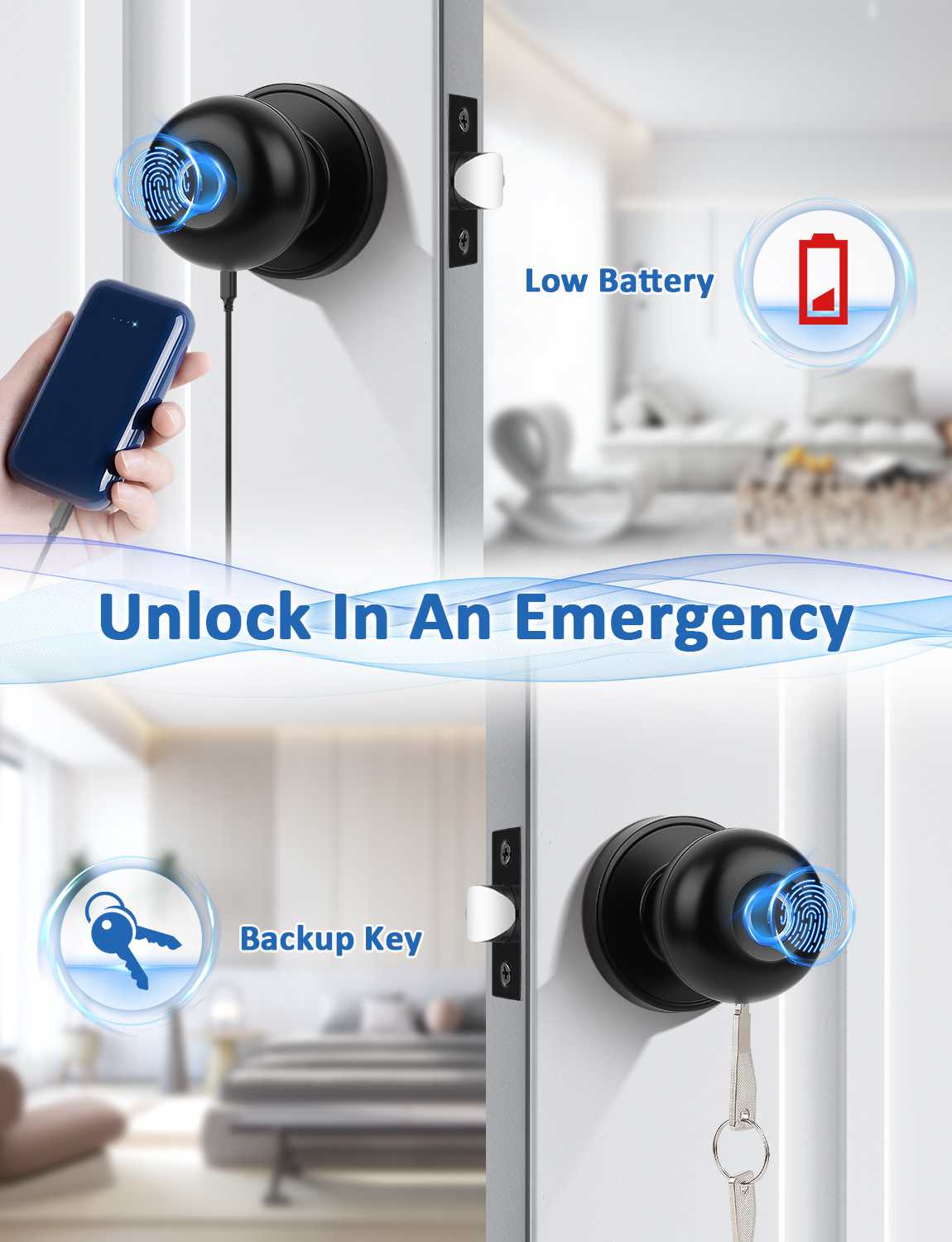Tinewa Smart Door knob, Fingerprint Smart Lock Biometric Door knob with App Control, Great for Bedrooms,Cloakroom,Apartments Offices,Hotels Matte Black