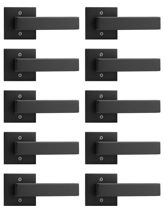 Tinewa 10 Pack Black Keyless Square Levers Handles, Interior Dummy Door Locksets for Hall Closet Door Knobs Lock Reversible Right & Left Handed - Tinewa