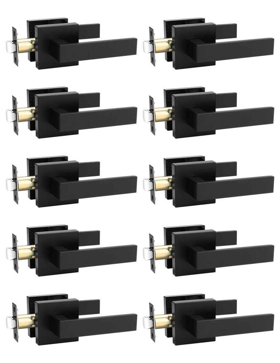 Tinewa 10 Pack Black Keyless Square Levers Handles, Interior Passage Door Locksets for Hall Closet Door Knobs Lock Reversible Right & Left Handed - Tinewa