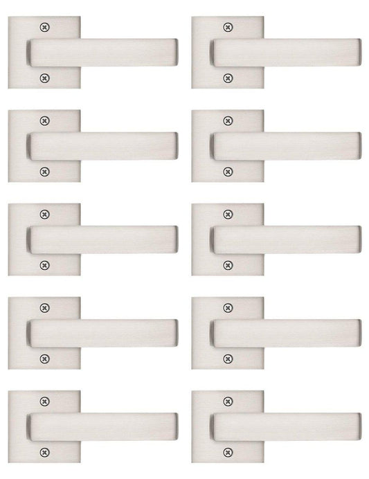 Tinewa 10 Pack Satin Nickel Keyless Square Levers Handles, Interior Dummy Door Locksets for Hall Closet Door Knobs Lock Reversible Right & Left Handed - Tinewa