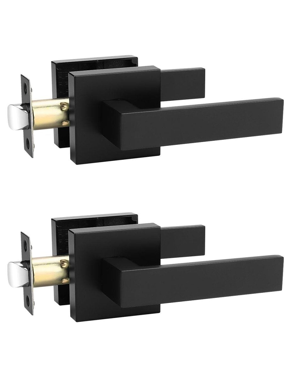 Tinewa 2 Pack Black Keyless Square Levers Handles, Interior Passage Door Locksets for Hall Closet Door Knobs Lock Reversible Right & Left Handed - Tinewa