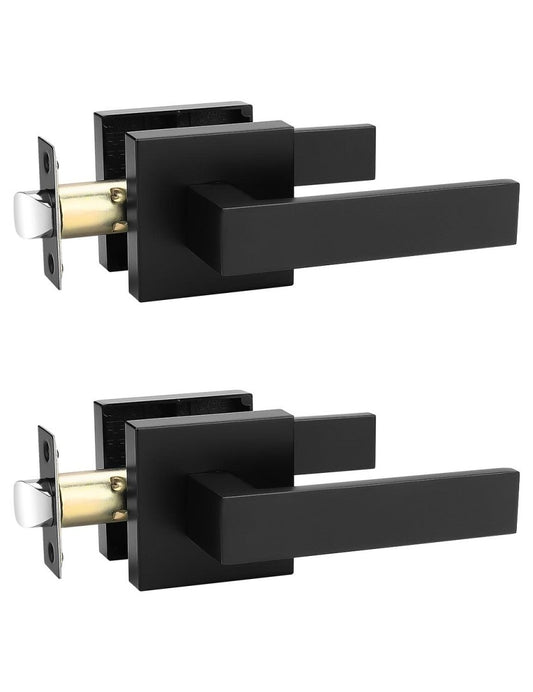 Tinewa 2 Pack Black Keyless Square Levers Handles, Interior Passage Door Locksets for Hall Closet Door Knobs Lock Reversible Right & Left Handed - Tinewa