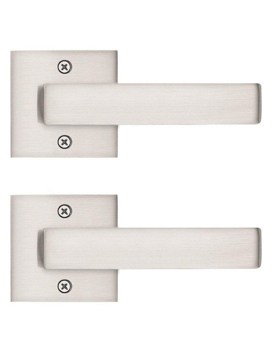 Tinewa 2 Pack Satin Nickel Keyless Square Levers Handles, Interior Dummy Door Locksets for Hall Closet Door Knobs Lock Reversible Right & Left Handed - Tinewa