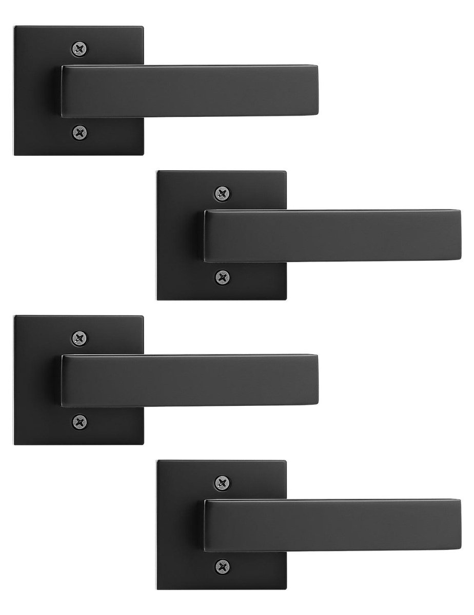 Tinewa 4 Pack Black Keyless Square Levers Handles, Interior Dummy Door Locksets for Hall Closet Door Knobs Lock Reversible Right & Left Handed - Tinewa