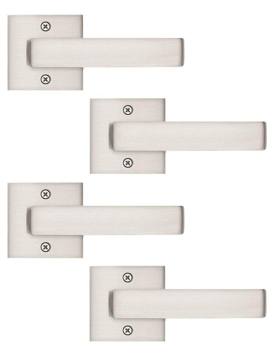 Tinewa 4 Pack Satin Nickel Keyless Square Levers Handles, Interior Dummy Door Locksets for Hall Closet Door Knobs Lock Reversible Right & Left Handed - Tinewa