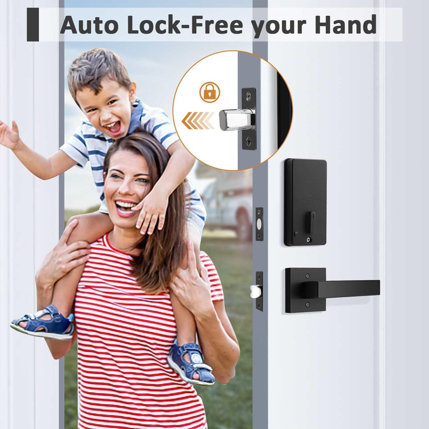 Tinewa Fingerprint Door Lock, Round Keypad Door Lock with 2 Handles, Electronic Smart Deadbolt, Front Door Handle Sets, APP Control, Keyless Entry, Auto Lock