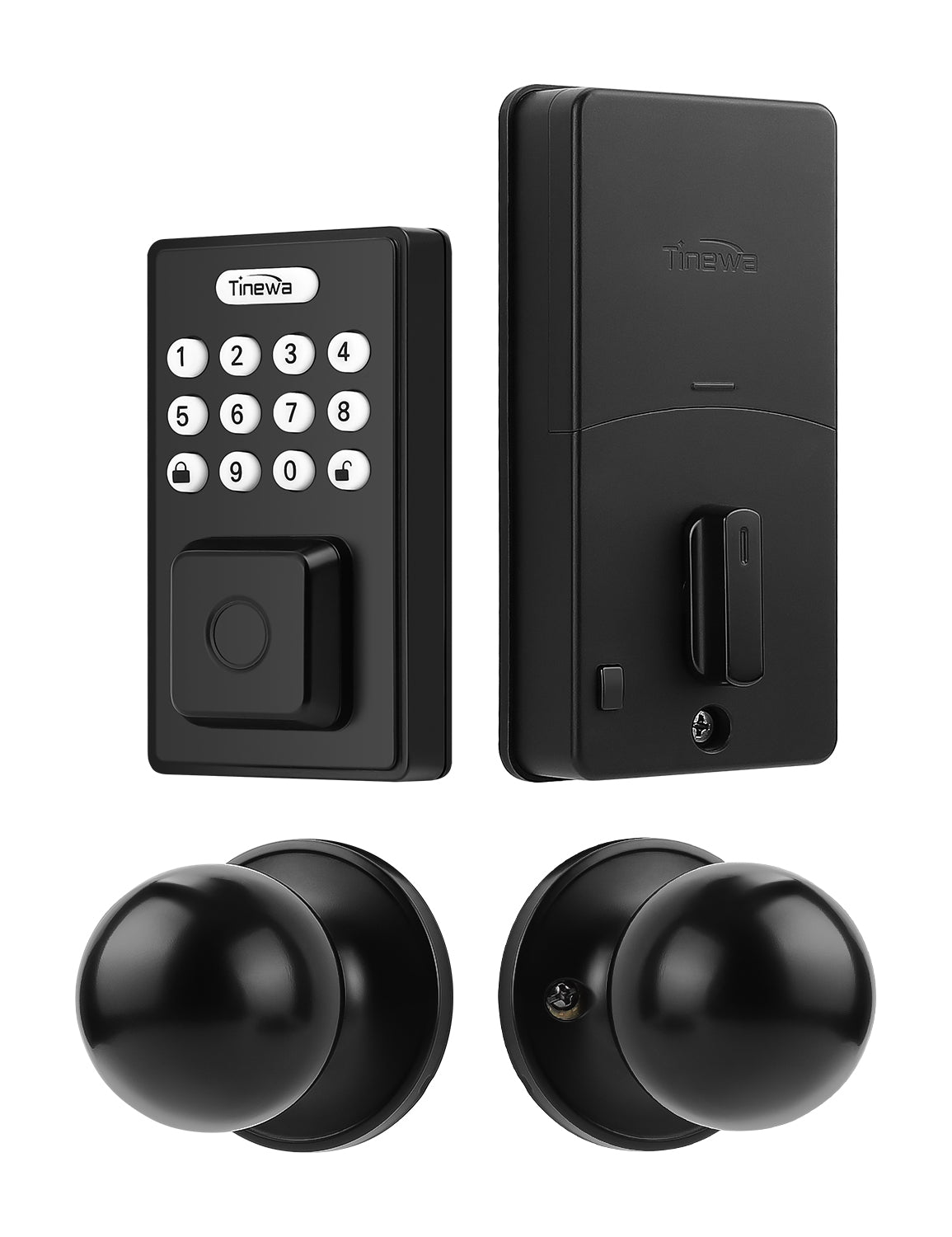 Tinewa Fingerprint Door Lock, Round Keypad Door Lock with Door Knob, Electronic Smart Deadbolt, Front Door Handle Sets, APP Control, Keyless Entry, Auto Lock
